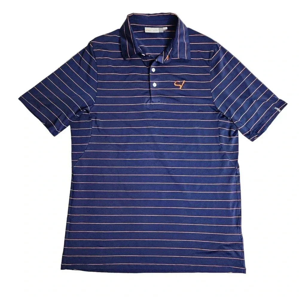 KJUS Golf Polo Shirt Short Sleeve Striped Mens Size 52 Large UPF 50+ Blue Orange